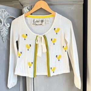 Anthropologie Field Flower Cropped Tie Front Floral Embroidered Cardigan XS